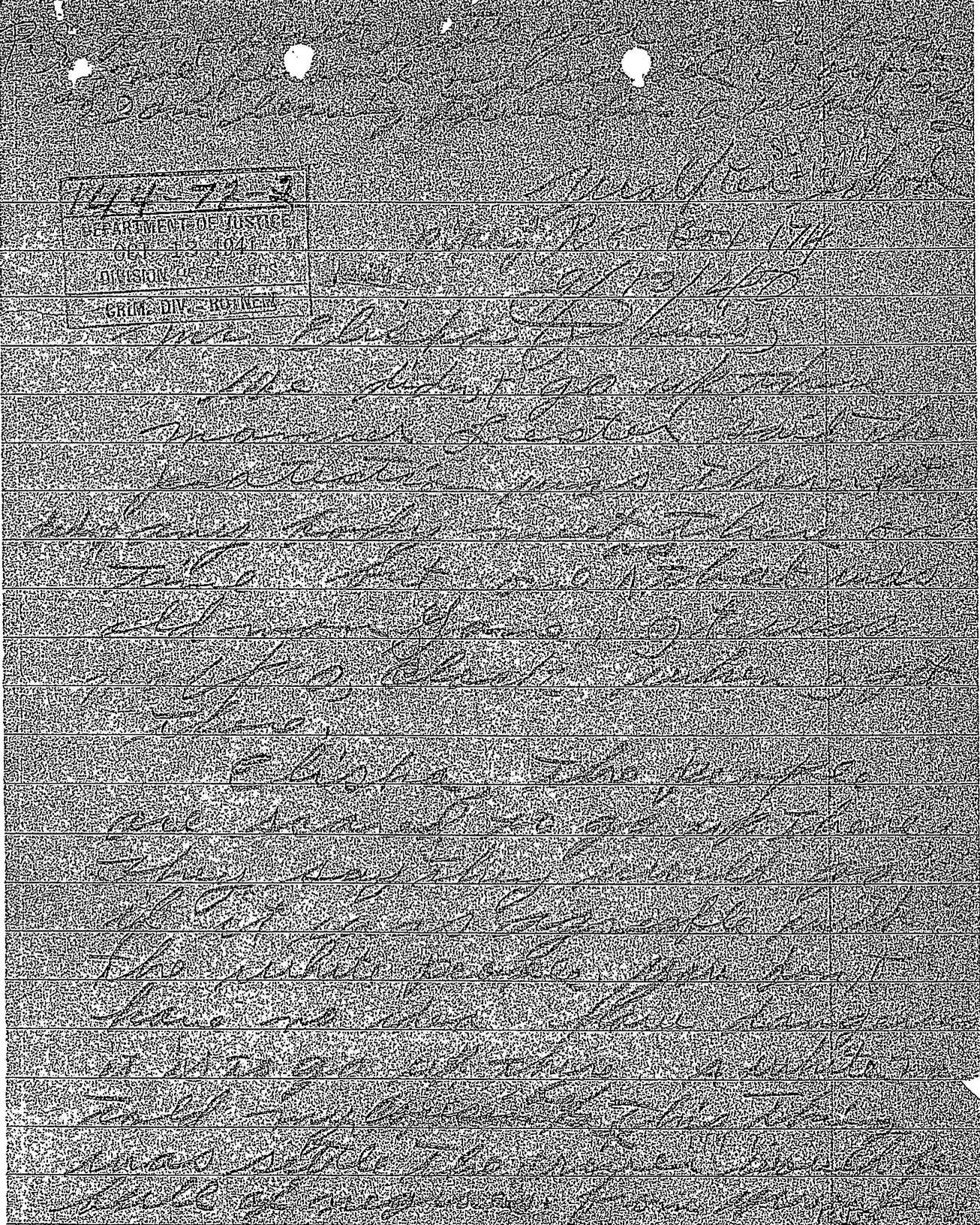 A handwritten letter on lined paper with a letterhead from the Department of Insurance, Old Division of Home Insurance, featuring cursive writing.