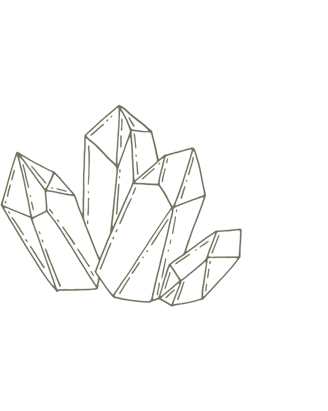 Line drawing of a cluster of crystals on a black background.