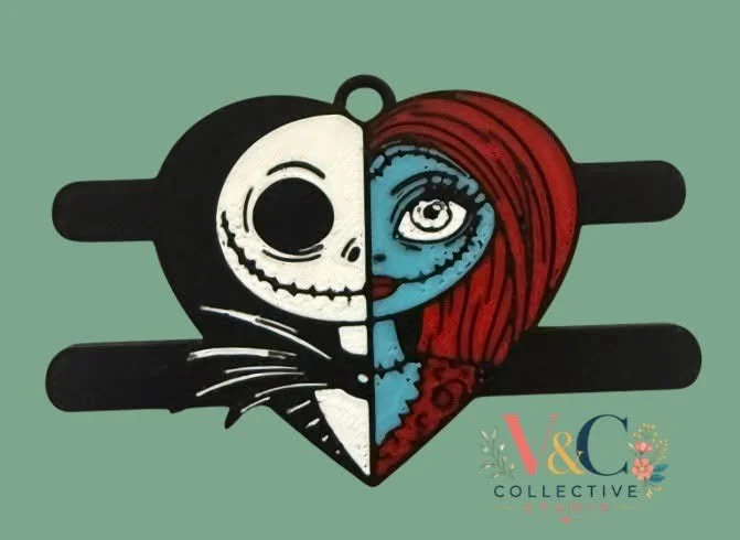Jack and Sally Hair Tie Holder Keychain