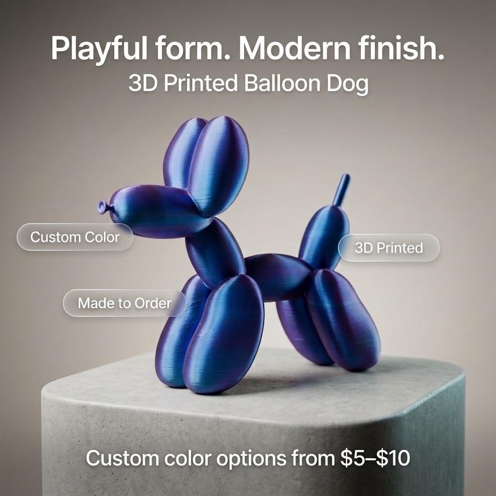 3D Printed Balloon Dog – Custom Color Modern Decor