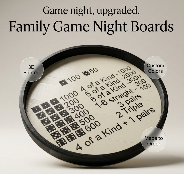 Family Game Night Boards – Custom 3D Printed Dice Scoring Set
