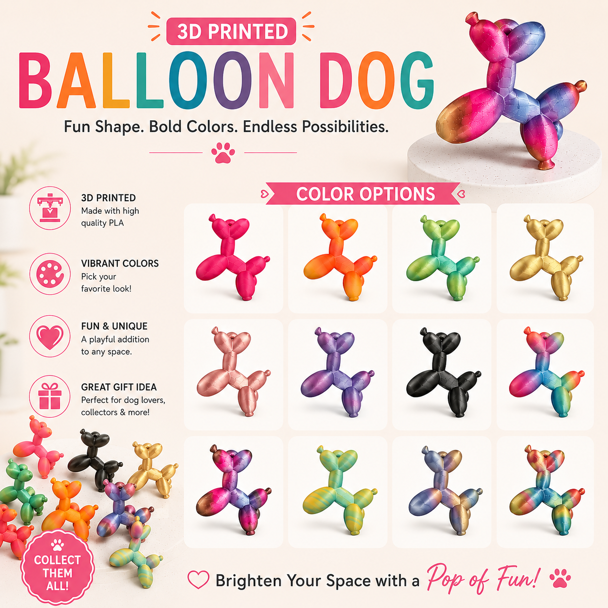 3D Printed Balloon Dog – Custom Color Modern Decor