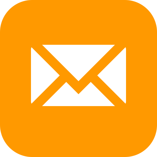Orange app icon with a black envelope symbol in the center.