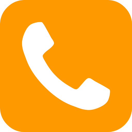 Icon of a black telephone handset on an orange background.
