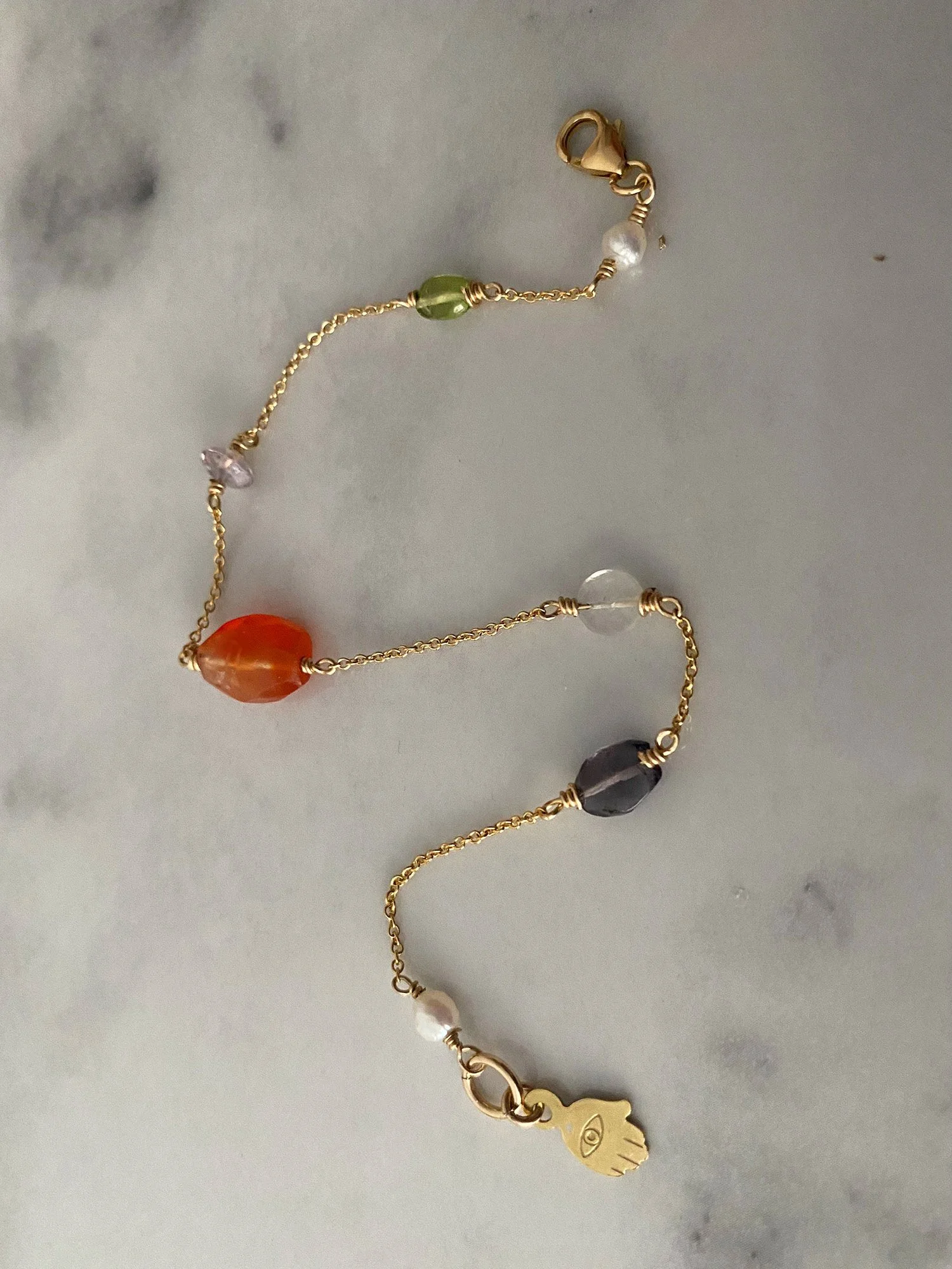 Multi-Magic-Bean-Bracelet-Gold-Fill-Chain-with-Carnelian-Peridot-iolite-moonstone-amythest-freshwater-pearl-hamsa-charm-multi.jpg