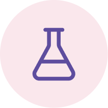 Icon of a laboratory flask on a pink circular background.