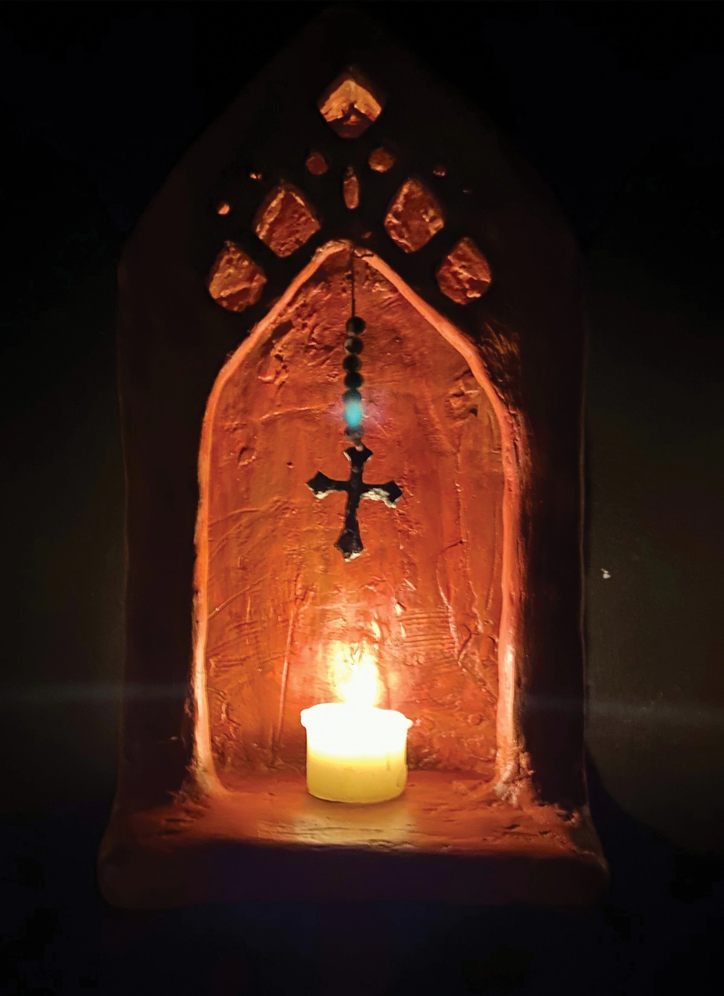 Handcrafted Wall Altar with Cross and Candle Holder