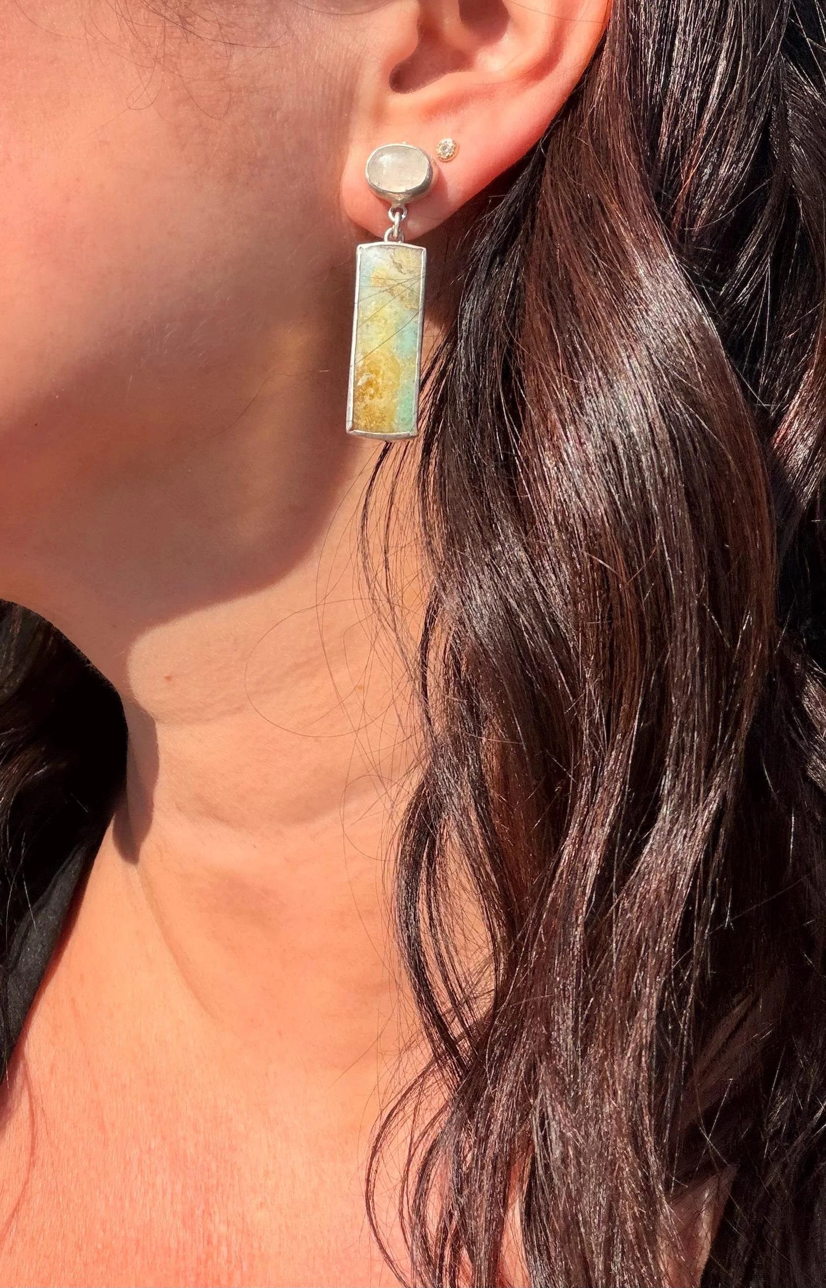 Moonstone and Petrified Wood Earrings