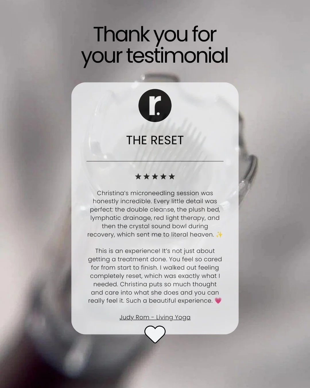 This is THE RESET.

More than a treatment. More than skin.
An experience designed around how you want to look, feel and leave.

Thank you @judyrom for trusting me with your RESET and for putting into words exactly what I want this space to feel like.