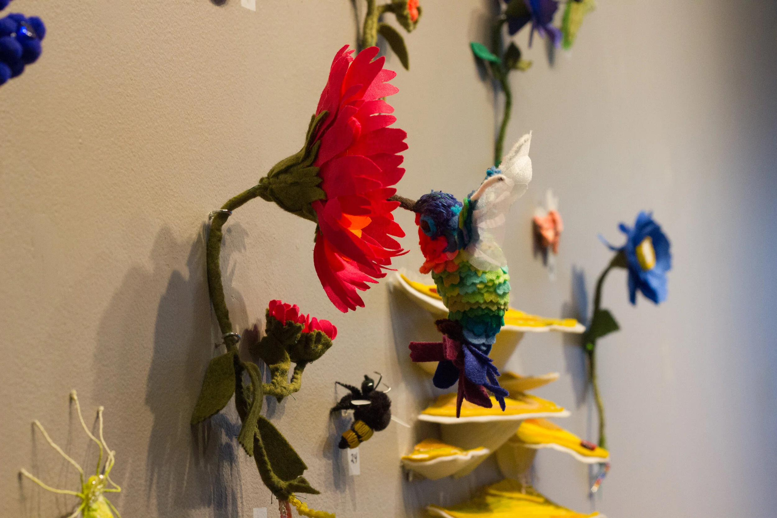Feed, Fabric, felt, beads, wire, sold