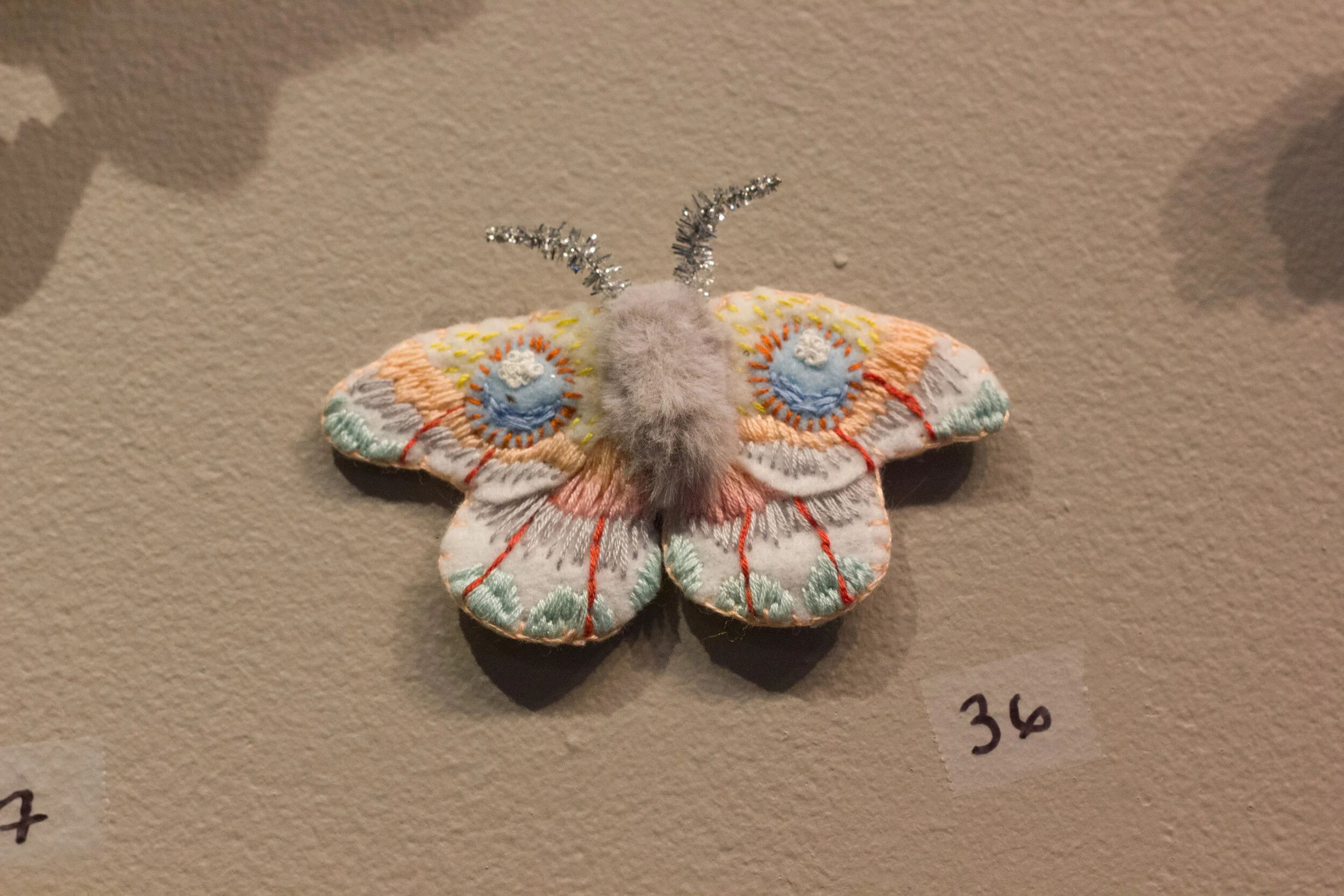 Big Moth Pin, Felt, fabric, embroidery, sold