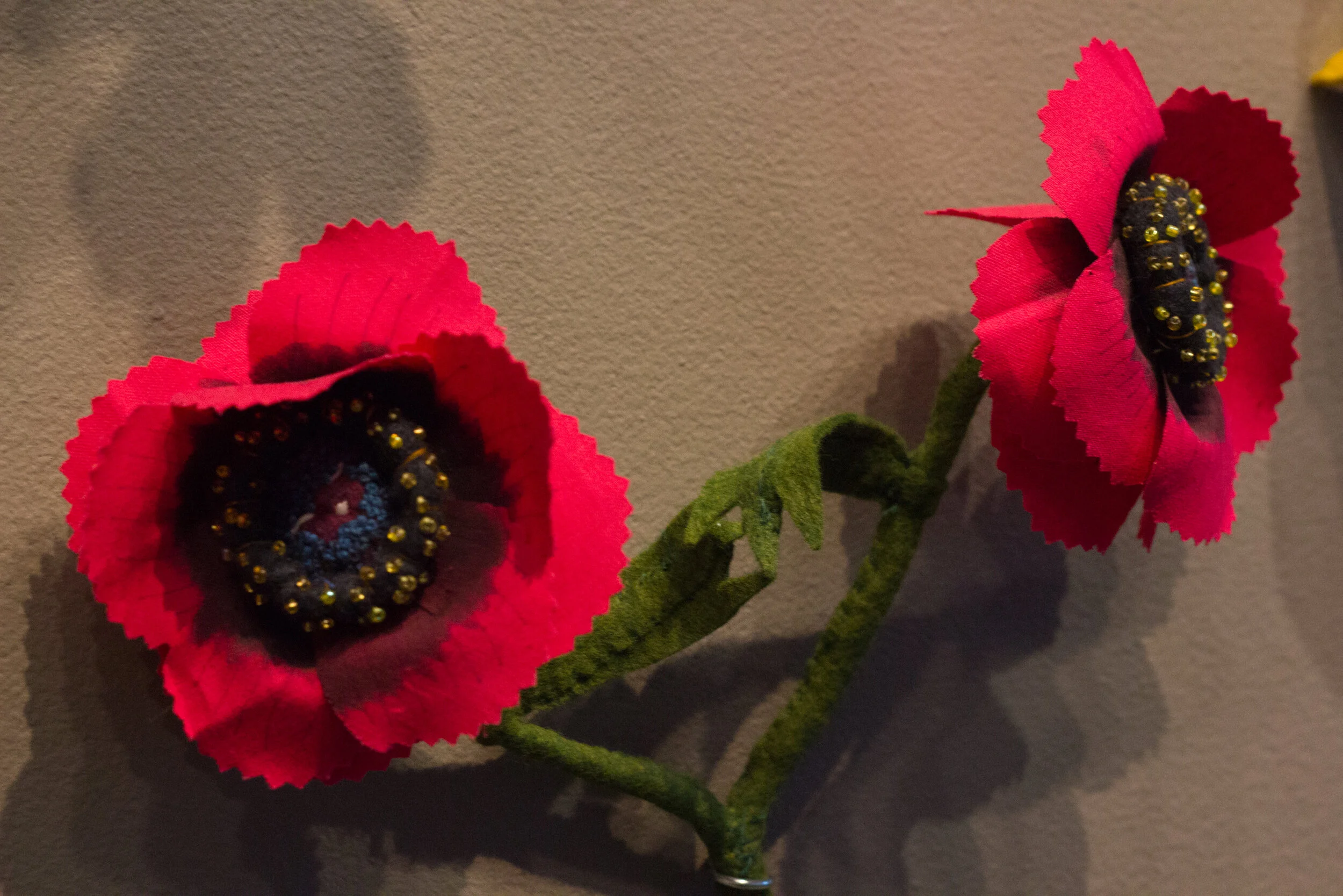 Twin, Fabric, felt, beads, wire, sold