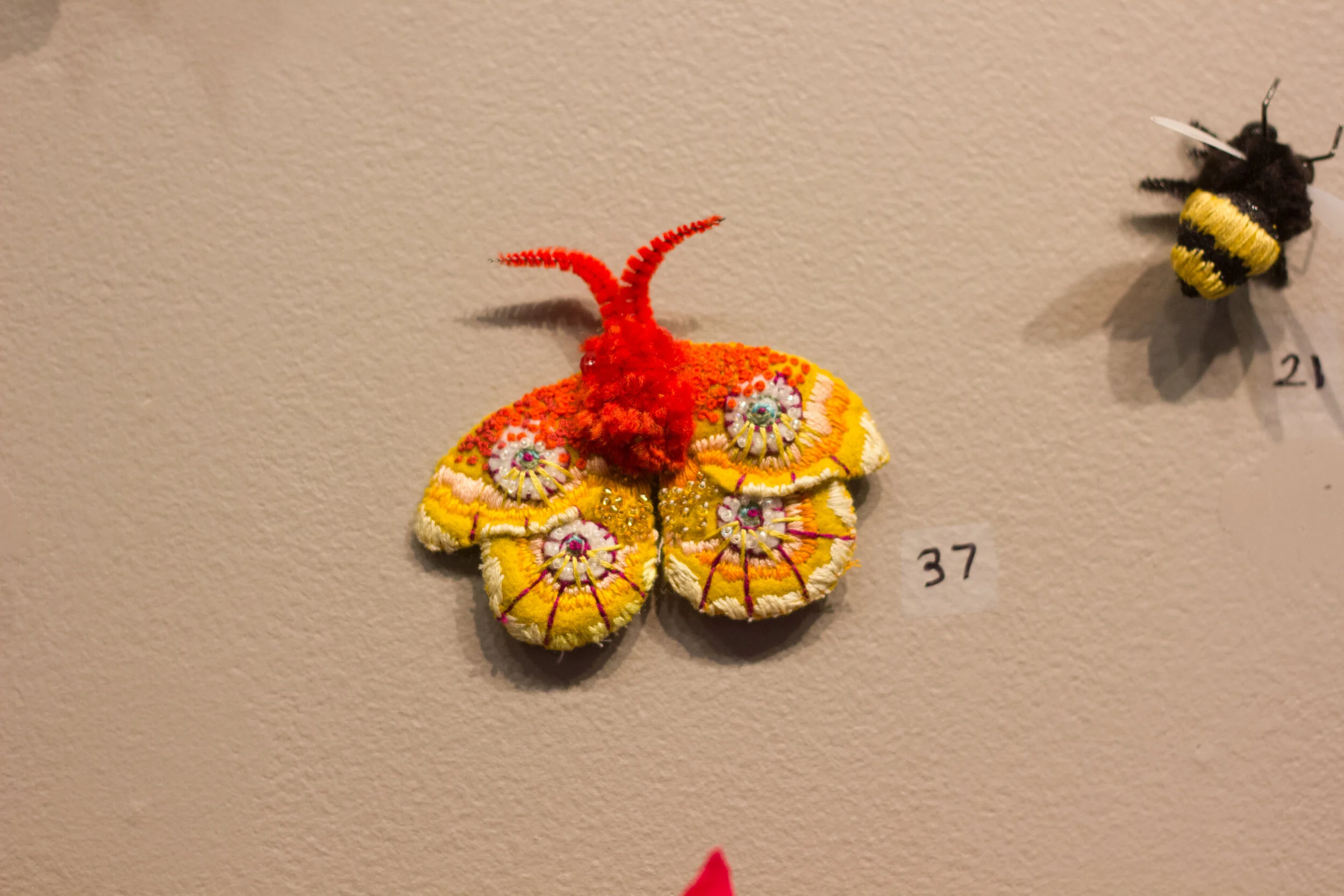 Big Moth Pin, Felt, fabric, embroidery, sold