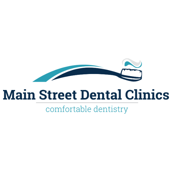 Logo for Main Street Dental Clinics featuring a tooth with a toothbrush and the tagline 'comfortable dentistry'.