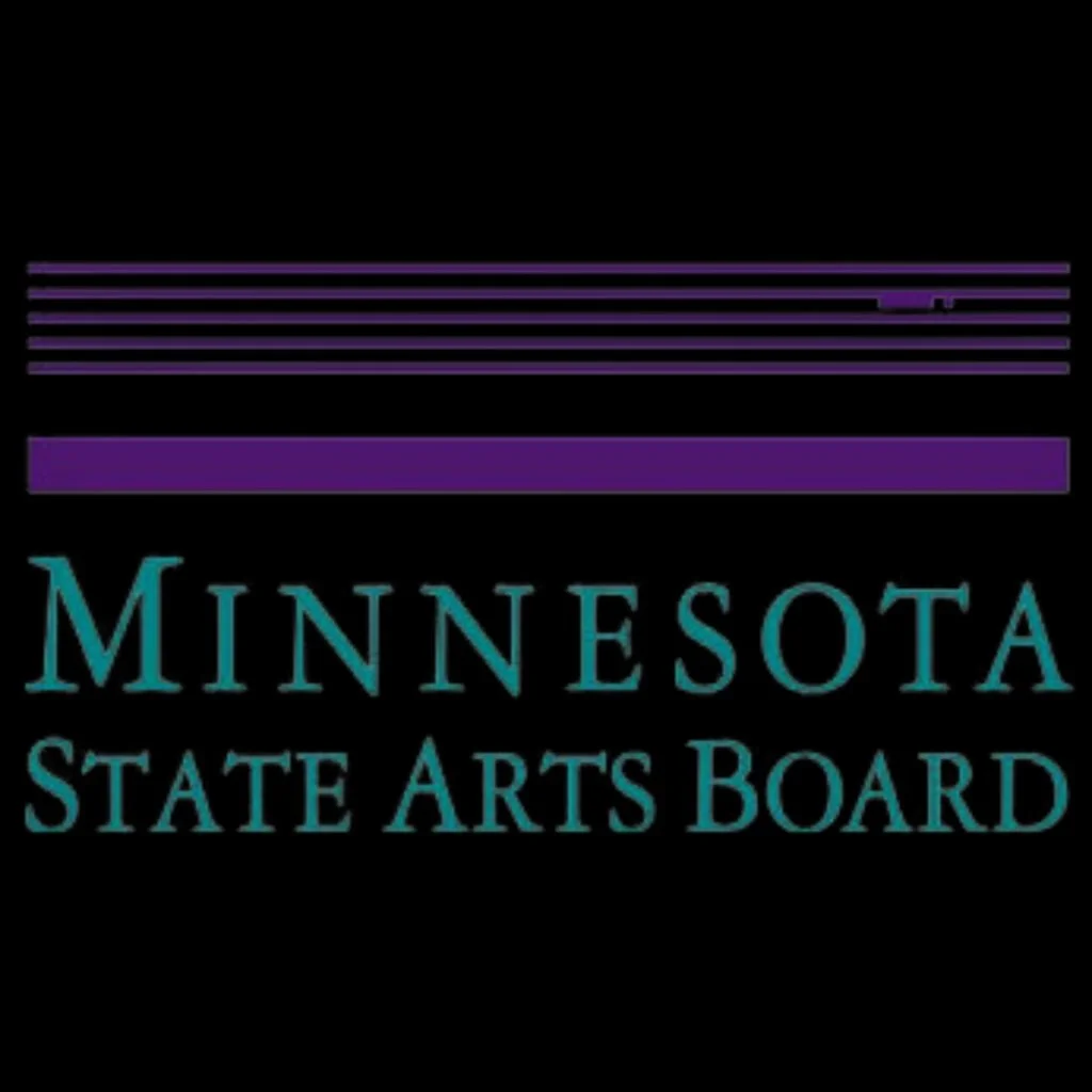 Logo of the Minnesota State Arts Board featuring horizontal purple lines and text in teal and black.