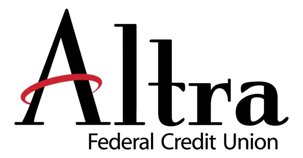 Logo of Altra Federal Credit Union with a large black letter A and the word Altra next to it, with a red swoosh around the A and the words Federal Credit Union underneath.