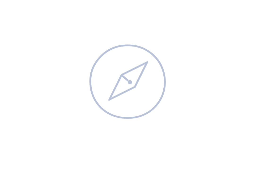 A digital compass icon inside a circle on a black background.