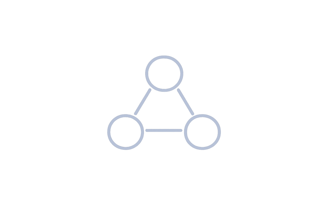 Diagram of a molecule with one central atom connected to two other atoms, forming a triangle.