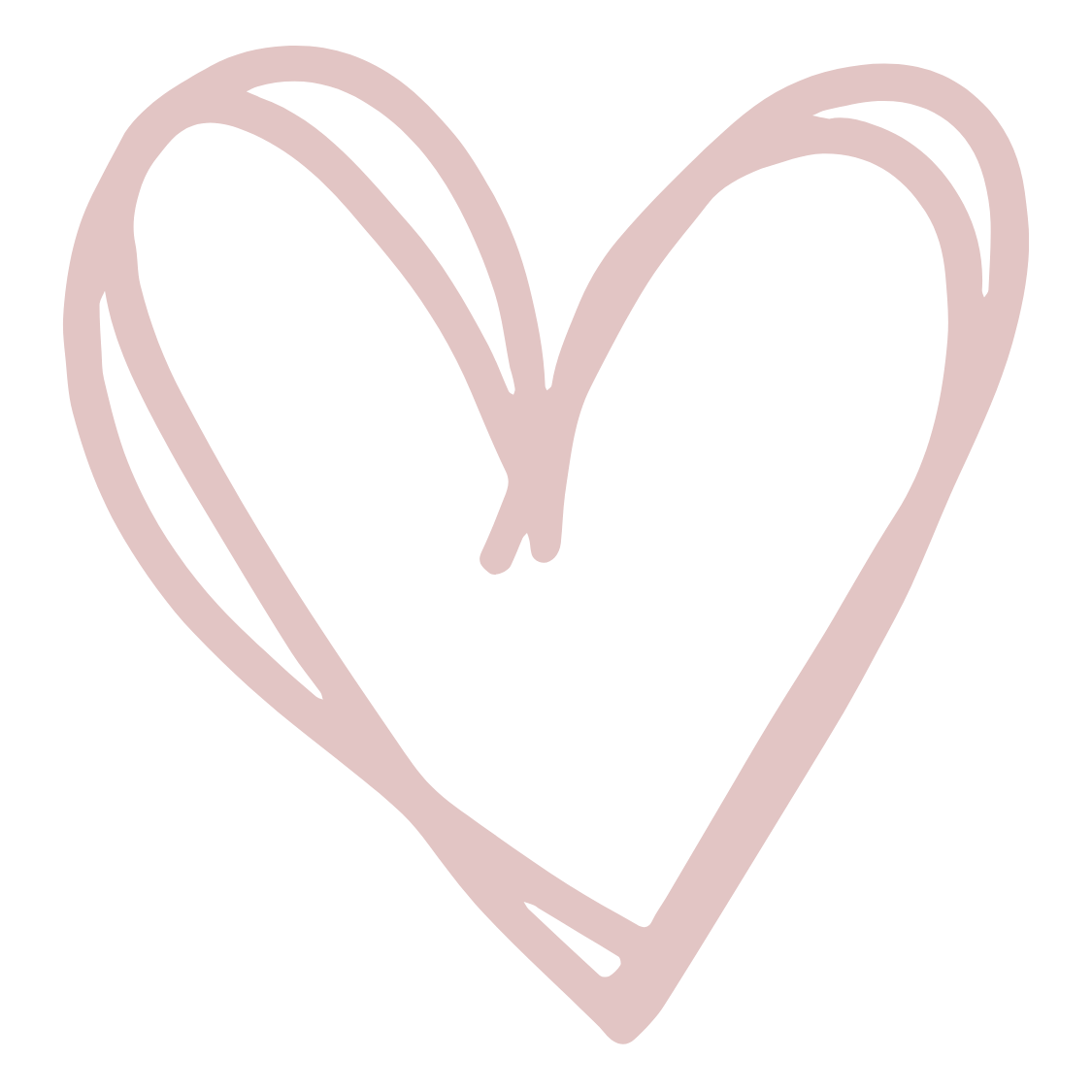 A hand-drawn pink heart outline with a smaller heart shape inside.