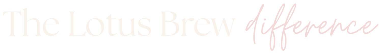 Text that reads 'The Lotus Brew difference' with 'The Lotus Brew' in large white font and 'difference' in a smaller, cursive light purple font.