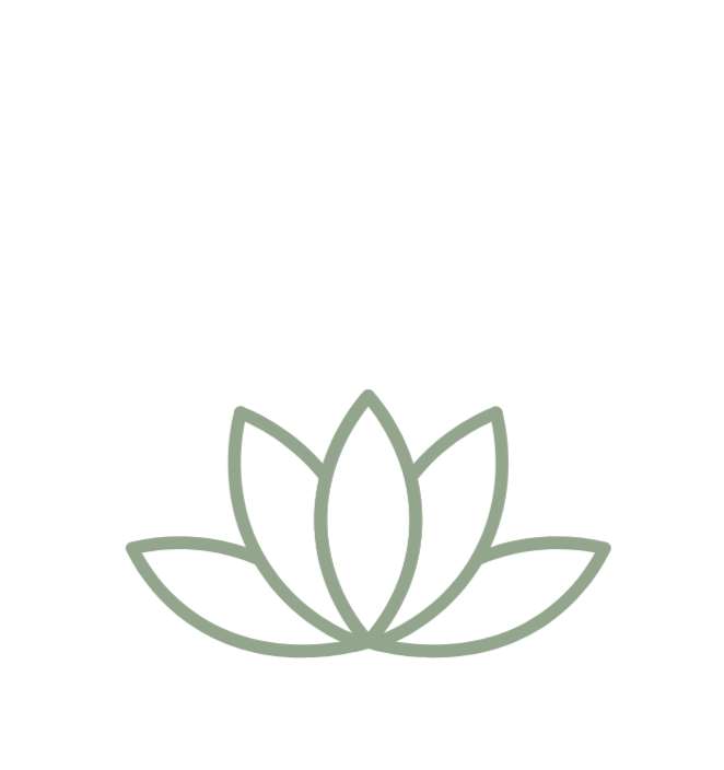 Minimalist illustration of a lotus flower with seven petals in light green outline.