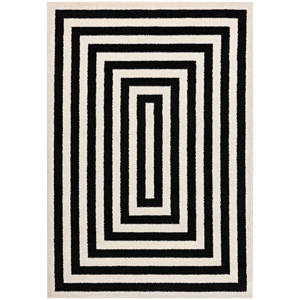 Abani Casa Collection 3' x 5' Black / Cream Contemporary Rectangular Area Rug