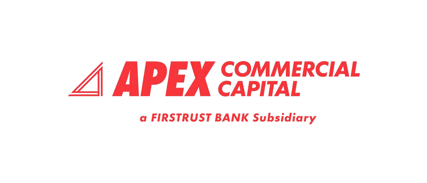 Logo for Apex Commercial Capital, a subsidiary of FirstTrust Bank, with red text and a geometric design.
