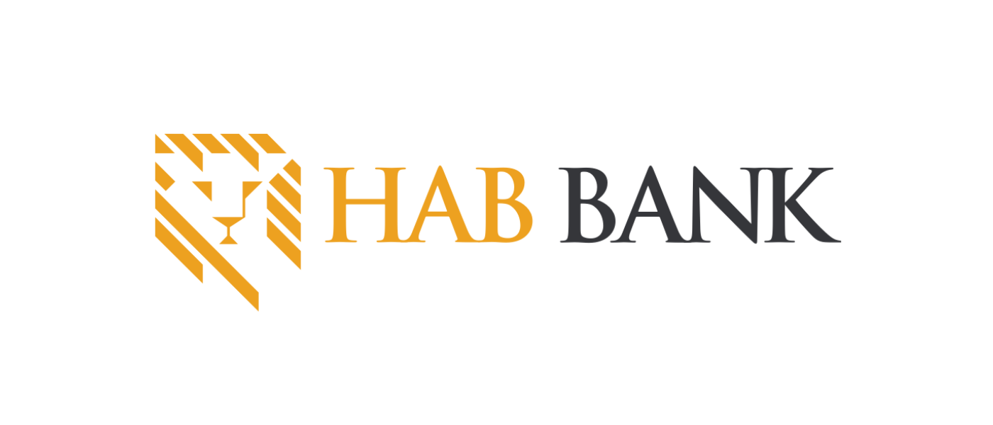 Logo for HAB Bank with stylized lion head in gold and black text.