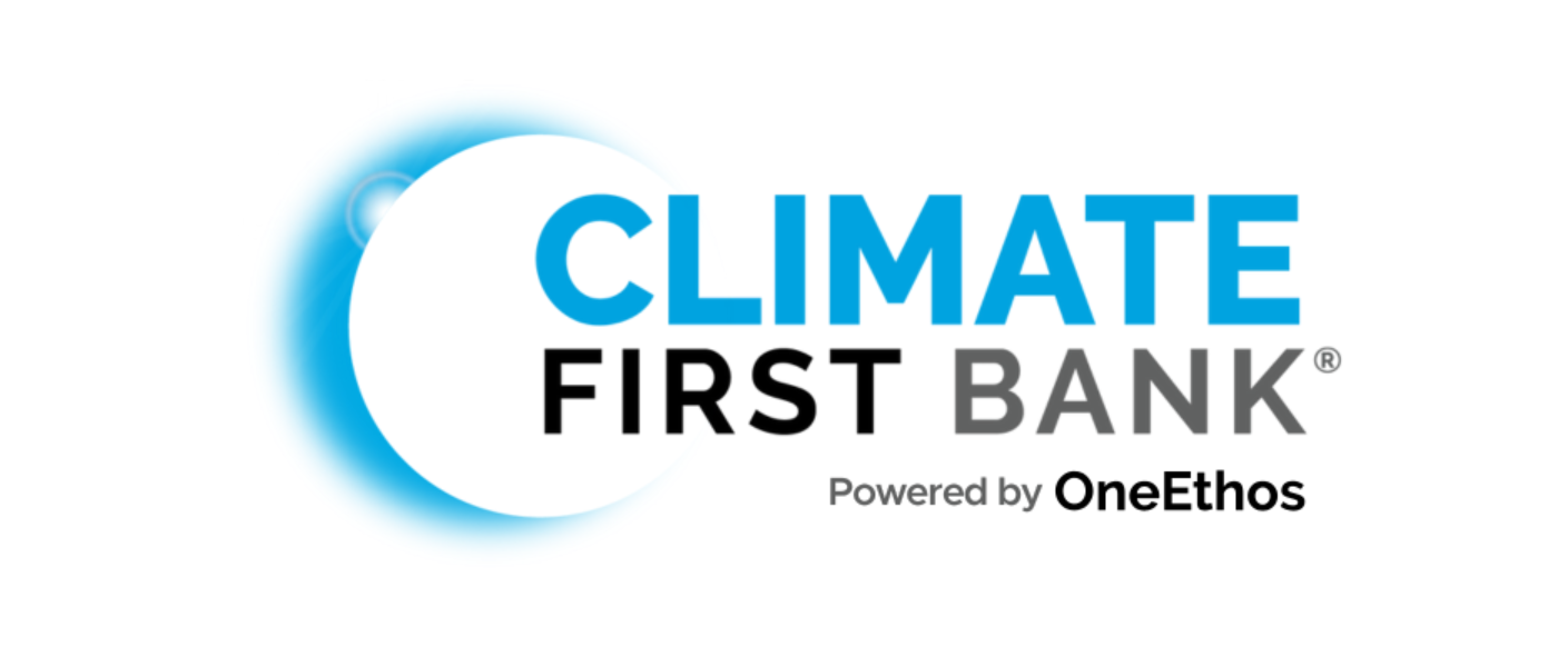 Logo for Climate First Bank with text 'Powered by One Ethos'