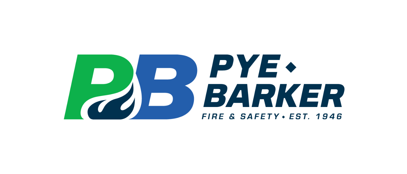 Logo for Pye-Barker Fire & Safety, established in 1946, featuring green and blue text with a flame design.