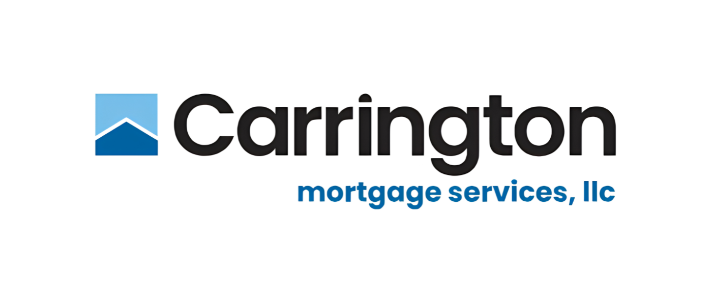 Logo of Carrington Mortgage Services, LLC with a blue house icon and company name in black and blue text.