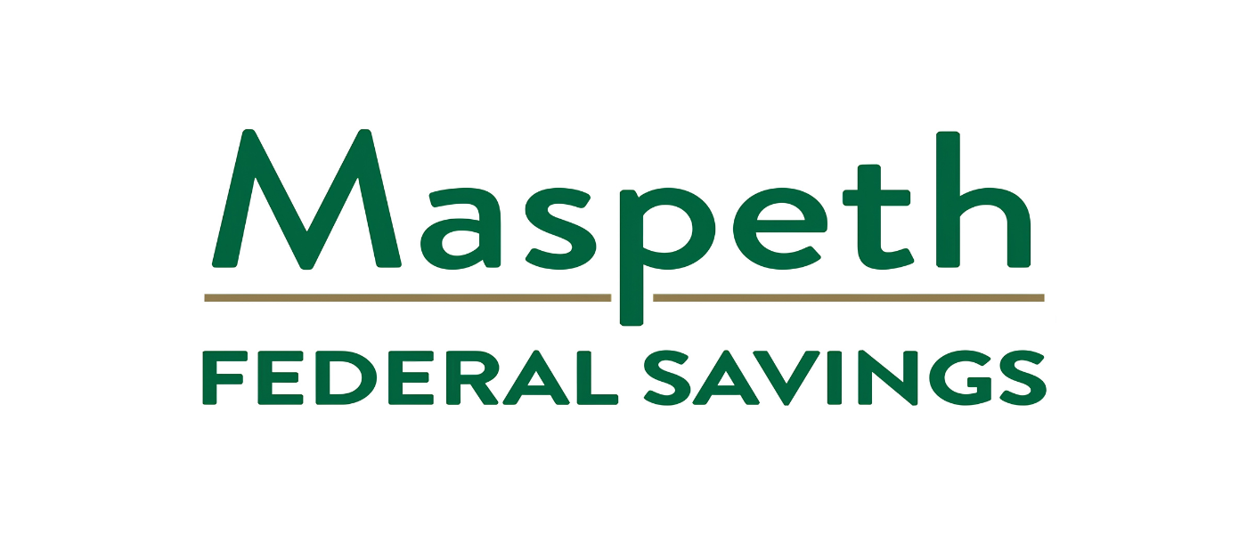 Logo for Maspeth Federal Savings with green text and a beige underline.