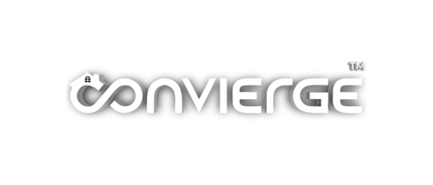 Converge logo with stylized infinity symbol, a house icon, and gray gradient text on a white background.