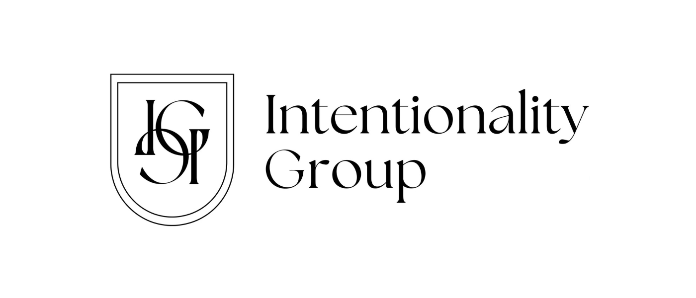 Logo with shield shape containing interlocking letters and the text 'Intentionality Group' beside it.