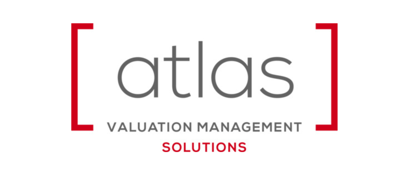 Logo for Atlas Valuation Management Solutions, with red brackets and text
