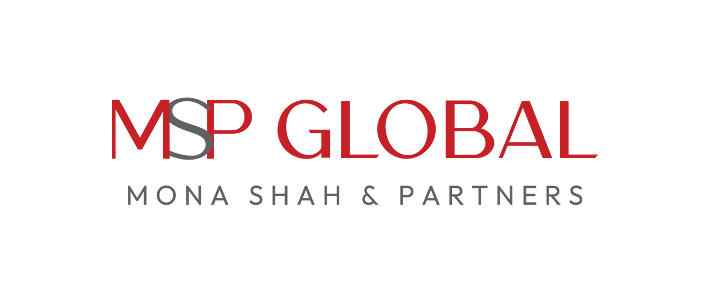 Logo for MSP Global by Mona Shah & Partners, with red and gray text on a white background.