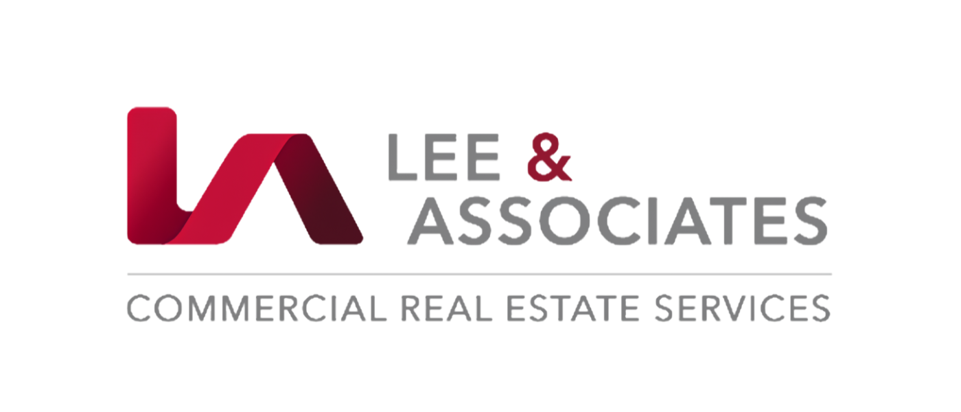 Logo for Lee & Associates Commercial Real Estate Services featuring a stylized red and black 'L' and 'A' and text in gray and red.