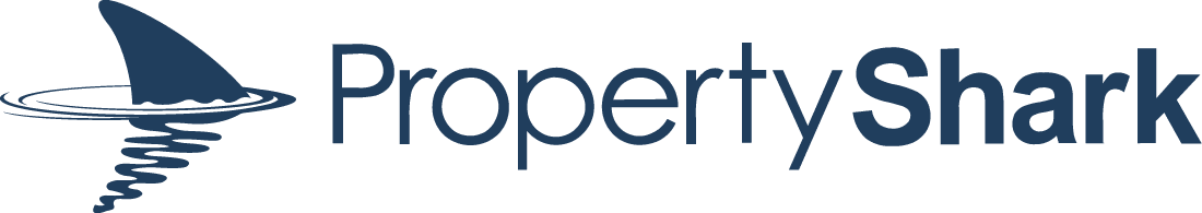 PropertyShark logo with a shark fin and swirling water