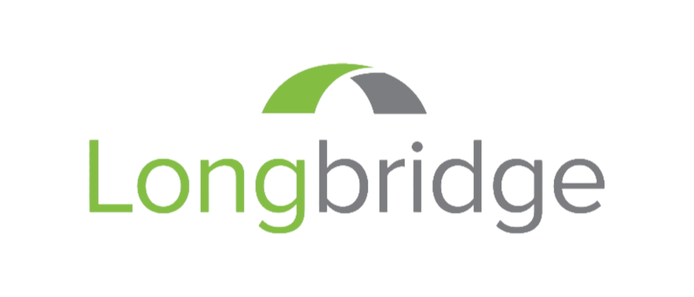 Logo for Longbridge with a stylized semi-circular design in green and gray above the company name written in green and gray text.