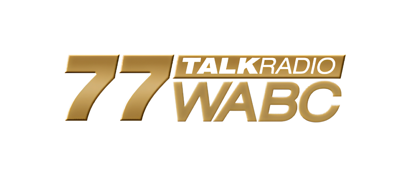 Logo for 77 WABC Talk Radio in gold and white with large gold number 77