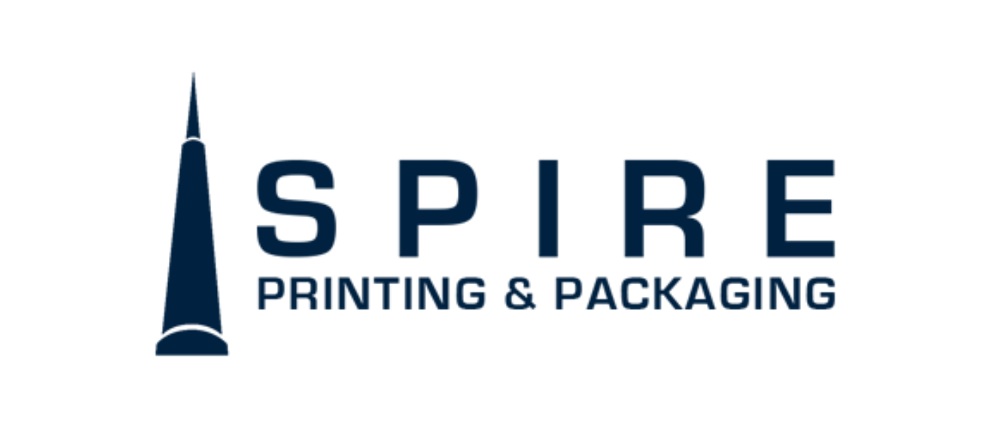 Logo for Spire Printing & Packaging with a stylized spire icon on the left and the company name in bold text