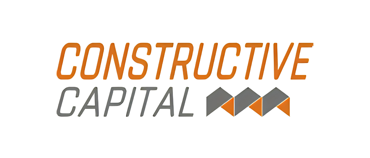 Logo with the words 'Constructive Capital' in orange and gray text and three diamond shapes in gray and orange.