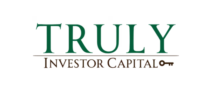 Logo for Truly Investor Capital with the word 'TRULY' in large green letters, a thin brown line, and the words 'Investor Capital' with a key icon.