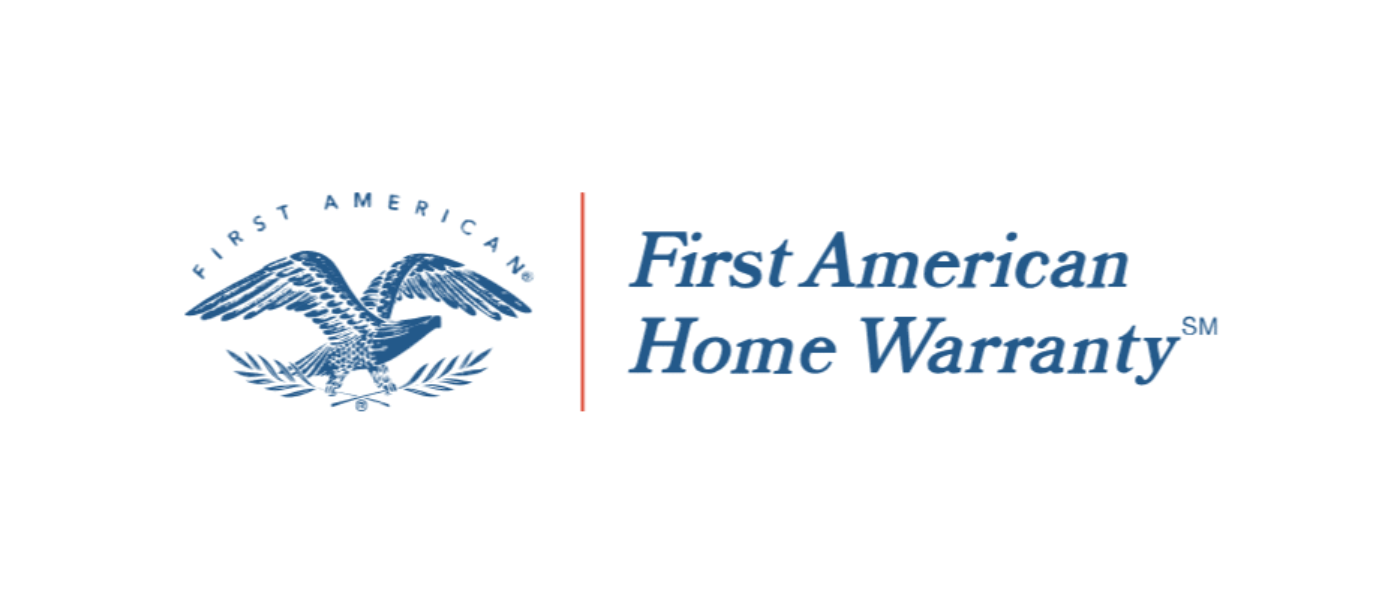 Logo of First American Home Warranty with an eagle holding olive branches, separated by a vertical red line.