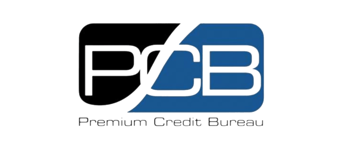 Logo of the Premium Credit Bureau with the initials PCB in black and blue, and the full name written below.