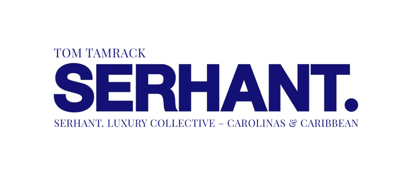 Text image with the words "Tom Tamrack Serhant" in large bold font, and "Serhant. Luxury Collective - Carolinas & Caribbean" below in smaller font.