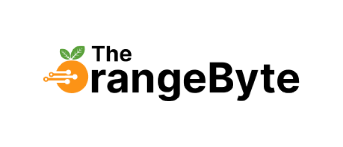 Logo for The Orange Byte featuring an orange with circuit lines and green leaves.