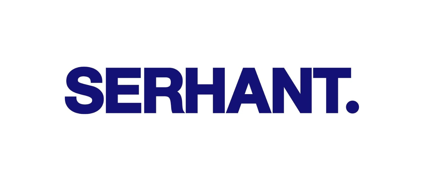 Text reading 'SERHANT.' in bold navy blue capital letters on a white background.