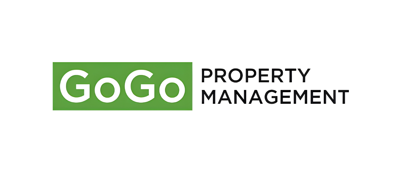 Logo for GoGo Property Management with green background and black text.