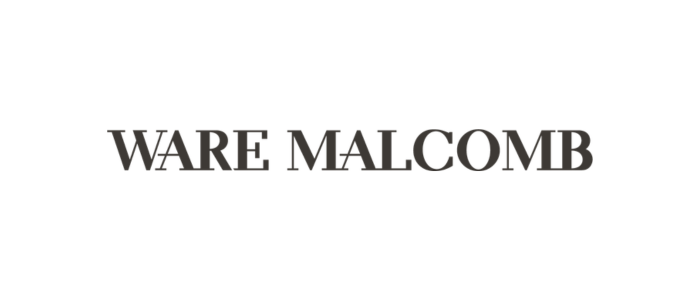 Text reading 'WARE MALCOMB' in bold black font on a white background.